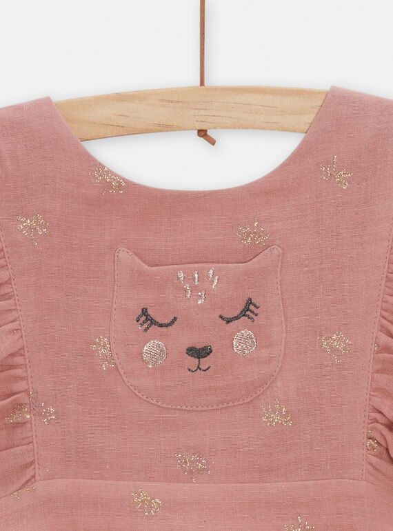 Baby girl pink dress with palm tree print TICRIROB2 / 24SG09L3ROB312